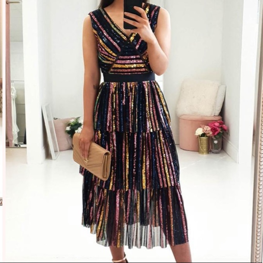 Oh Hello SABAH RAINBOW MIDI DRESS size UK 10